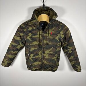 US Polo Assn Camouflage‎ Quilted Hooded Jacket Men Size Small